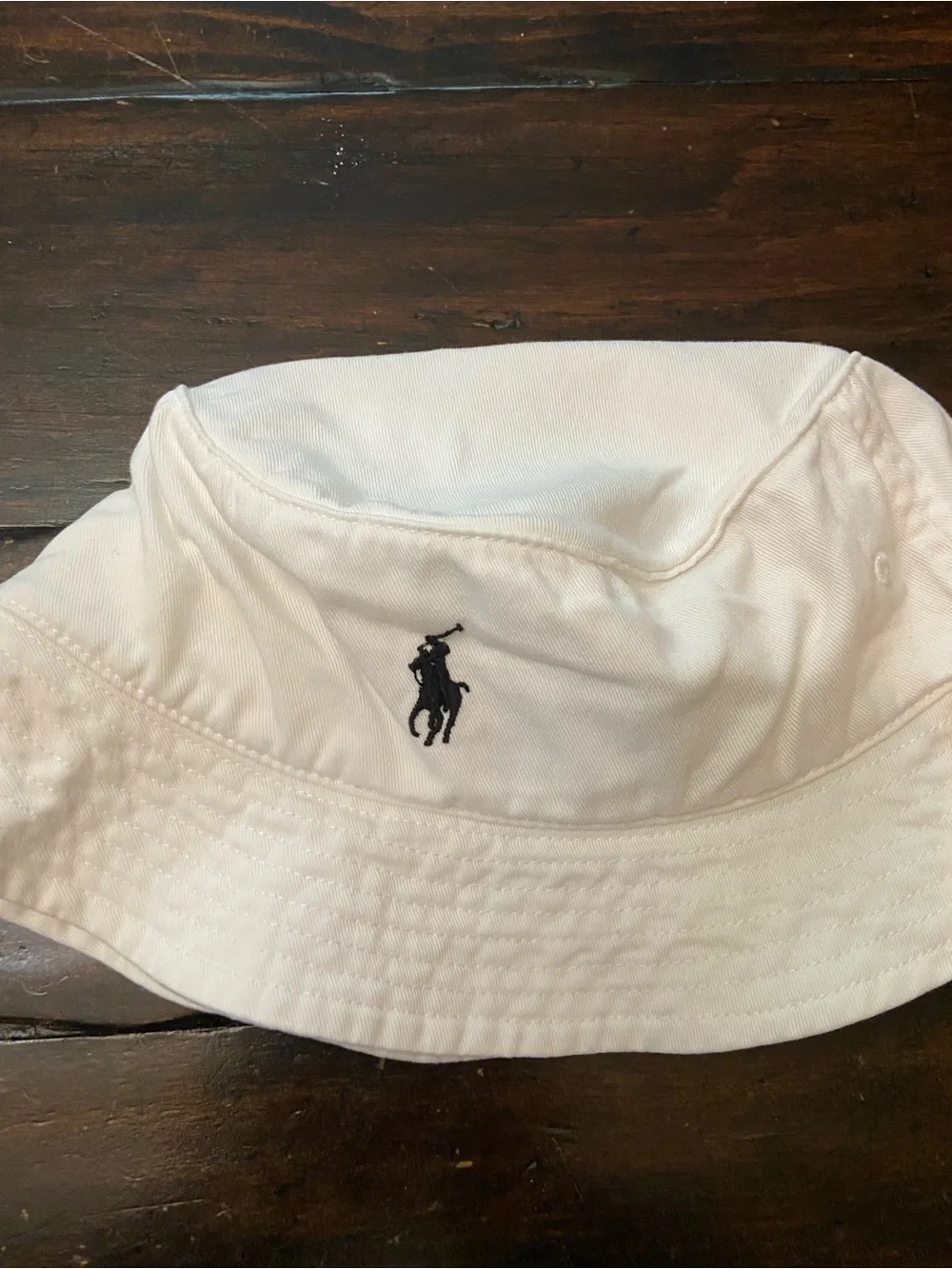 Polo Ralph Lauren White Cotton Bucket Hat Black Pony Logo S/M 39480